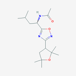 molecular formula C17H29N3O3 B7344408 N-[(1S)-3-methyl-1-[3-(2,2,5,5-tetramethyloxolan-3-yl)-1,2,4-oxadiazol-5-yl]butyl]acetamide 