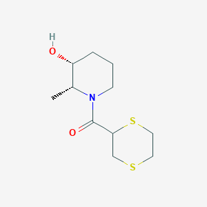 molecular formula C11H19NO2S2 B7344693 1,4-dithian-2-yl-[(2R,3R)-3-hydroxy-2-methylpiperidin-1-yl]methanone 