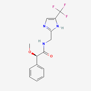 molecular formula C14H14F3N3O2 B7344849 (2R)-2-methoxy-2-phenyl-N-[[5-(trifluoromethyl)-1H-imidazol-2-yl]methyl]acetamide 