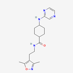 molecular formula C18H25N5O2 B7346401 N-[2-(3,5-dimethyl-1,2-oxazol-4-yl)ethyl]-4-(pyrazin-2-ylamino)cyclohexane-1-carboxamide 