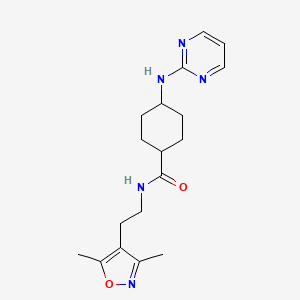 molecular formula C18H25N5O2 B7346414 N-[2-(3,5-dimethyl-1,2-oxazol-4-yl)ethyl]-4-(pyrimidin-2-ylamino)cyclohexane-1-carboxamide 