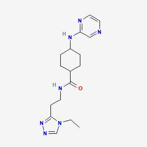 molecular formula C17H25N7O B7346433 N-[2-(4-ethyl-1,2,4-triazol-3-yl)ethyl]-4-(pyrazin-2-ylamino)cyclohexane-1-carboxamide 