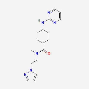 molecular formula C17H24N6O B7346487 N-methyl-N-(2-pyrazol-1-ylethyl)-4-(pyrimidin-2-ylamino)cyclohexane-1-carboxamide 