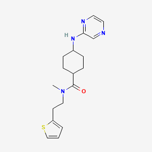 molecular formula C18H24N4OS B7346670 N-methyl-4-(pyrazin-2-ylamino)-N-(2-thiophen-2-ylethyl)cyclohexane-1-carboxamide 