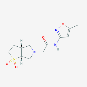 molecular formula C12H17N3O4S B7347018 2-[(3aS,6aS)-1,1-dioxo-2,3,3a,4,6,6a-hexahydrothieno[2,3-c]pyrrol-5-yl]-N-(5-methyl-1,2-oxazol-3-yl)acetamide 