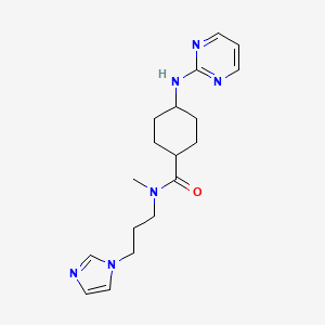 molecular formula C18H26N6O B7347227 N-(3-imidazol-1-ylpropyl)-N-methyl-4-(pyrimidin-2-ylamino)cyclohexane-1-carboxamide 