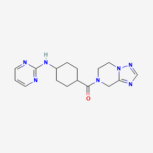 molecular formula C16H21N7O B7347348 6,8-dihydro-5H-[1,2,4]triazolo[1,5-a]pyrazin-7-yl-[4-(pyrimidin-2-ylamino)cyclohexyl]methanone 