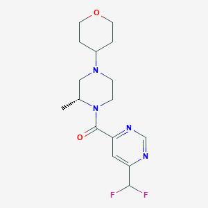 molecular formula C16H22F2N4O2 B7347472 [6-(difluoromethyl)pyrimidin-4-yl]-[(2R)-2-methyl-4-(oxan-4-yl)piperazin-1-yl]methanone 