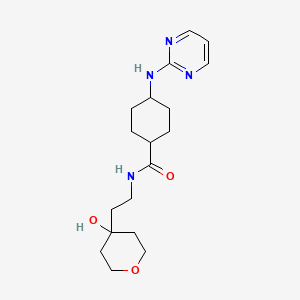 molecular formula C18H28N4O3 B7347671 N-[2-(4-hydroxyoxan-4-yl)ethyl]-4-(pyrimidin-2-ylamino)cyclohexane-1-carboxamide 