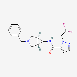 molecular formula C18H20F2N4O B7347763 N-[(1S,5R)-3-benzyl-3-azabicyclo[3.1.0]hexan-6-yl]-2-(2,2-difluoroethyl)pyrazole-3-carboxamide 