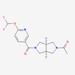molecular formula C15H17F2N3O3 B7347851 1-[(3aS,6aR)-5-[6-(difluoromethoxy)pyridine-3-carbonyl]-1,3,3a,4,6,6a-hexahydropyrrolo[3,4-c]pyrrol-2-yl]ethanone 