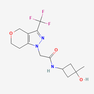 molecular formula C14H18F3N3O3 B7348057 N-(3-hydroxy-3-methylcyclobutyl)-2-[3-(trifluoromethyl)-6,7-dihydro-4H-pyrano[4,3-c]pyrazol-1-yl]acetamide 