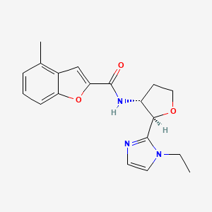 molecular formula C19H21N3O3 B7348379 N-[(2R,3R)-2-(1-ethylimidazol-2-yl)oxolan-3-yl]-4-methyl-1-benzofuran-2-carboxamide 