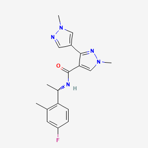 molecular formula C18H20FN5O B7348722 N-[(1S)-1-(4-fluoro-2-methylphenyl)ethyl]-1-methyl-3-(1-methylpyrazol-4-yl)pyrazole-4-carboxamide 