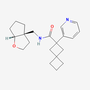 molecular formula C21H28N2O2 B7348752 N-[[(3aR,6aR)-2,3,4,5,6,6a-hexahydrocyclopenta[b]furan-3a-yl]methyl]-2-pyridin-3-ylspiro[3.3]heptane-2-carboxamide 