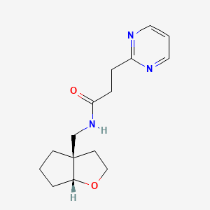 molecular formula C15H21N3O2 B7348780 N-[[(3aR,6aR)-2,3,4,5,6,6a-hexahydrocyclopenta[b]furan-3a-yl]methyl]-3-pyrimidin-2-ylpropanamide 
