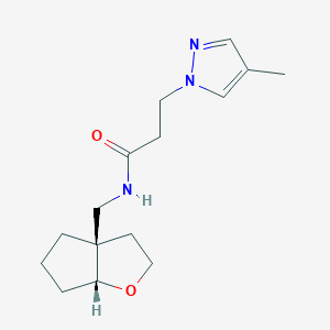 molecular formula C15H23N3O2 B7348801 N-[[(3aR,6aR)-2,3,4,5,6,6a-hexahydrocyclopenta[b]furan-3a-yl]methyl]-3-(4-methylpyrazol-1-yl)propanamide 