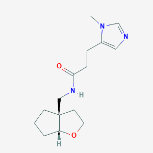molecular formula C15H23N3O2 B7348821 N-[[(3aR,6aR)-2,3,4,5,6,6a-hexahydrocyclopenta[b]furan-3a-yl]methyl]-3-(3-methylimidazol-4-yl)propanamide 