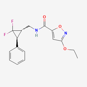 molecular formula C16H16F2N2O3 B7348880 N-[[(1S,3S)-2,2-difluoro-3-phenylcyclopropyl]methyl]-3-ethoxy-1,2-oxazole-5-carboxamide 