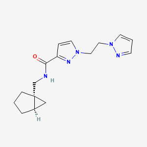 molecular formula C16H21N5O B7349192 N-[[(1R,5R)-1-bicyclo[3.1.0]hexanyl]methyl]-1-(2-pyrazol-1-ylethyl)pyrazole-3-carboxamide 