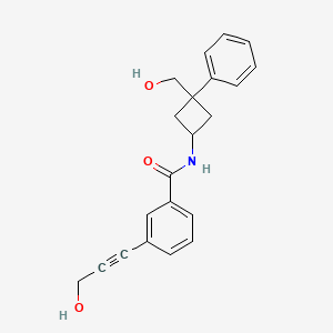 molecular formula C21H21NO3 B7349668 N-[3-(hydroxymethyl)-3-phenylcyclobutyl]-3-(3-hydroxyprop-1-ynyl)benzamide 