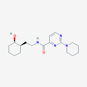 molecular formula C18H28N4O2 B7349914 N-[2-[(1R,2R)-2-hydroxycyclohexyl]ethyl]-2-piperidin-1-ylpyrimidine-4-carboxamide 
