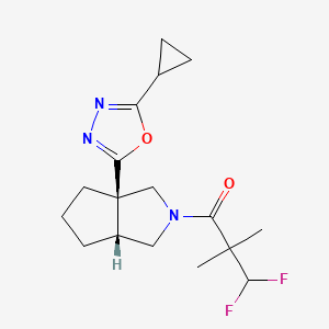 molecular formula C17H23F2N3O2 B7350484 1-[(3aR,6aR)-3a-(5-cyclopropyl-1,3,4-oxadiazol-2-yl)-1,3,4,5,6,6a-hexahydrocyclopenta[c]pyrrol-2-yl]-3,3-difluoro-2,2-dimethylpropan-1-one 