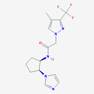 molecular formula C15H18F3N5O B7350885 N-[(1R,2S)-2-imidazol-1-ylcyclopentyl]-2-[4-methyl-3-(trifluoromethyl)pyrazol-1-yl]acetamide 