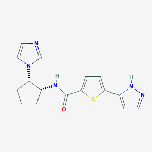 molecular formula C16H17N5OS B7350952 N-[(1R,2S)-2-imidazol-1-ylcyclopentyl]-5-(1H-pyrazol-5-yl)thiophene-2-carboxamide 