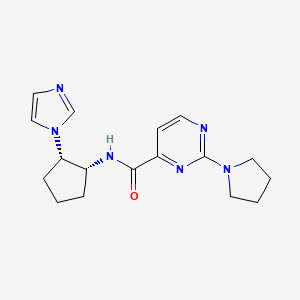 molecular formula C17H22N6O B7350965 N-[(1R,2S)-2-imidazol-1-ylcyclopentyl]-2-pyrrolidin-1-ylpyrimidine-4-carboxamide 