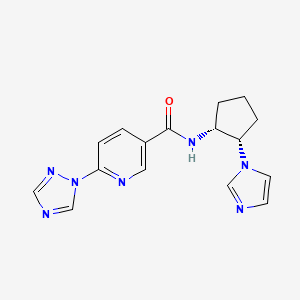 molecular formula C16H17N7O B7351004 N-[(1R,2S)-2-imidazol-1-ylcyclopentyl]-6-(1,2,4-triazol-1-yl)pyridine-3-carboxamide 