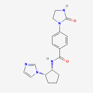 molecular formula C18H21N5O2 B7351016 N-[(1R,2S)-2-imidazol-1-ylcyclopentyl]-4-(2-oxoimidazolidin-1-yl)benzamide 
