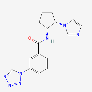molecular formula C16H17N7O B7351027 N-[(1R,2S)-2-imidazol-1-ylcyclopentyl]-3-(tetrazol-1-yl)benzamide 