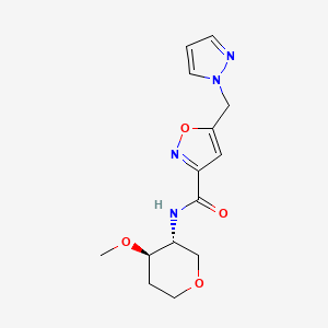 molecular formula C14H18N4O4 B7351161 N-[(3R,4R)-4-methoxyoxan-3-yl]-5-(pyrazol-1-ylmethyl)-1,2-oxazole-3-carboxamide 
