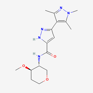 molecular formula C16H23N5O3 B7351249 N-[(3R,4R)-4-methoxyoxan-3-yl]-3-(1,3,5-trimethylpyrazol-4-yl)-1H-pyrazole-5-carboxamide 