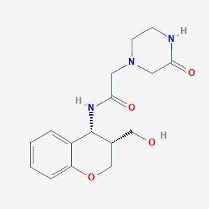 molecular formula C16H21N3O4 B7351335 N-[(3R,4R)-3-(hydroxymethyl)-3,4-dihydro-2H-chromen-4-yl]-2-(3-oxopiperazin-1-yl)acetamide 