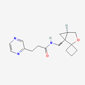 molecular formula C16H21N3O2 B7351456 3-pyrazin-2-yl-N-[[(1S,5R)-spiro[3-oxabicyclo[3.1.0]hexane-2,1'-cyclobutane]-1-yl]methyl]propanamide 