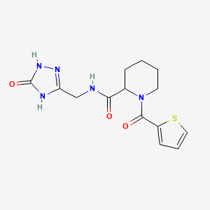 molecular formula C14H17N5O3S B7357916 N-[(5-oxo-1,4-dihydro-1,2,4-triazol-3-yl)methyl]-1-(thiophene-2-carbonyl)piperidine-2-carboxamide 