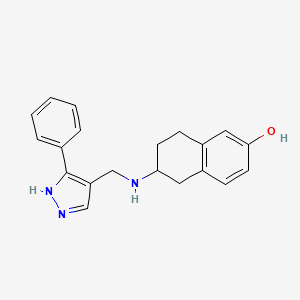 molecular formula C20H21N3O B7359768 6-[(5-phenyl-1H-pyrazol-4-yl)methylamino]-5,6,7,8-tetrahydronaphthalen-2-ol 