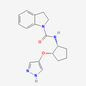 molecular formula C17H20N4O2 B7359945 N-[(1R,2S)-2-(1H-pyrazol-4-yloxy)cyclopentyl]-2,3-dihydroindole-1-carboxamide 