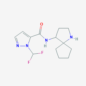 molecular formula C13H18F2N4O B7361774 N-(1-azaspiro[4.4]nonan-4-yl)-2-(difluoromethyl)pyrazole-3-carboxamide 