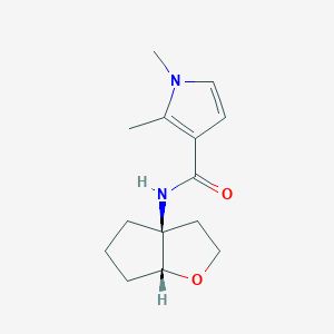 molecular formula C14H20N2O2 B7363061 N-[(3aS,6aR)-2,3,4,5,6,6a-hexahydrocyclopenta[b]furan-3a-yl]-1,2-dimethylpyrrole-3-carboxamide 