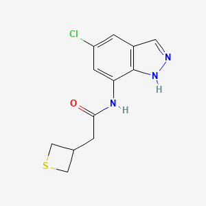 molecular formula C12H12ClN3OS B7364760 N-(5-chloro-1H-indazol-7-yl)-2-(thietan-3-yl)acetamide 