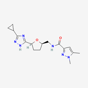 molecular formula C16H22N6O2 B7365474 N-(((2R,5S)-5-(5-Cyclopropyl-4H-1,2,4-triazol-3-yl)tetrahydrofuran-2-yl)methyl)-1,5-dimethyl-1H-pyrazole-3-carboxamide 
