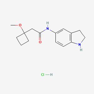 molecular formula C15H21ClN2O2 B7365569 N-(2,3-dihydro-1H-indol-5-yl)-2-(1-methoxycyclobutyl)acetamide;hydrochloride 