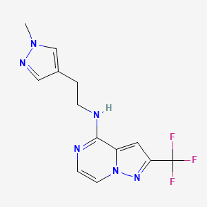molecular formula C13H13F3N6 B7365778 N-[2-(1-methylpyrazol-4-yl)ethyl]-2-(trifluoromethyl)pyrazolo[1,5-a]pyrazin-4-amine 