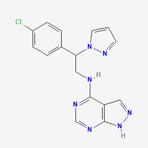 molecular formula C16H14ClN7 B7366213 N-[2-(4-chlorophenyl)-2-pyrazol-1-ylethyl]-1H-pyrazolo[3,4-d]pyrimidin-4-amine 