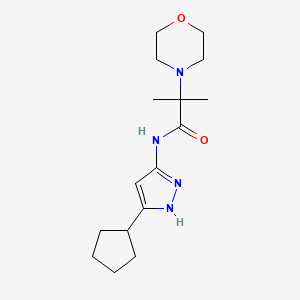 molecular formula C16H26N4O2 B7366421 N-(5-cyclopentyl-1H-pyrazol-3-yl)-2-methyl-2-morpholin-4-ylpropanamide 