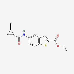 molecular formula C16H17NO3S B7366453 Ethyl 5-[(2-methylcyclopropanecarbonyl)amino]-1-benzothiophene-2-carboxylate 