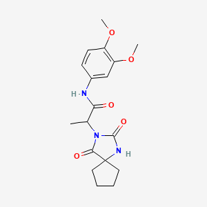 molecular formula C18H23N3O5 B7366480 N-(3,4-dimethoxyphenyl)-2-(2,4-dioxo-1,3-diazaspiro[4.4]nonan-3-yl)propanamide 